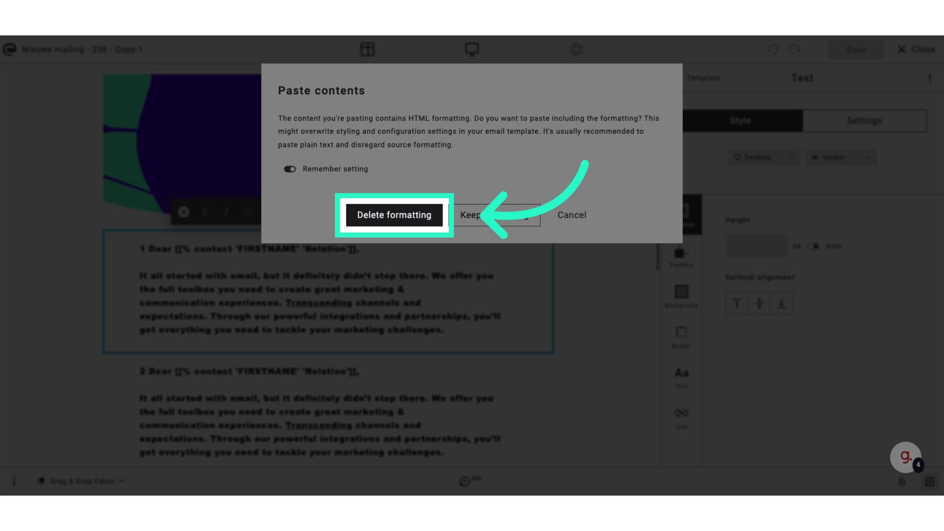 Click 'Delete formatting'