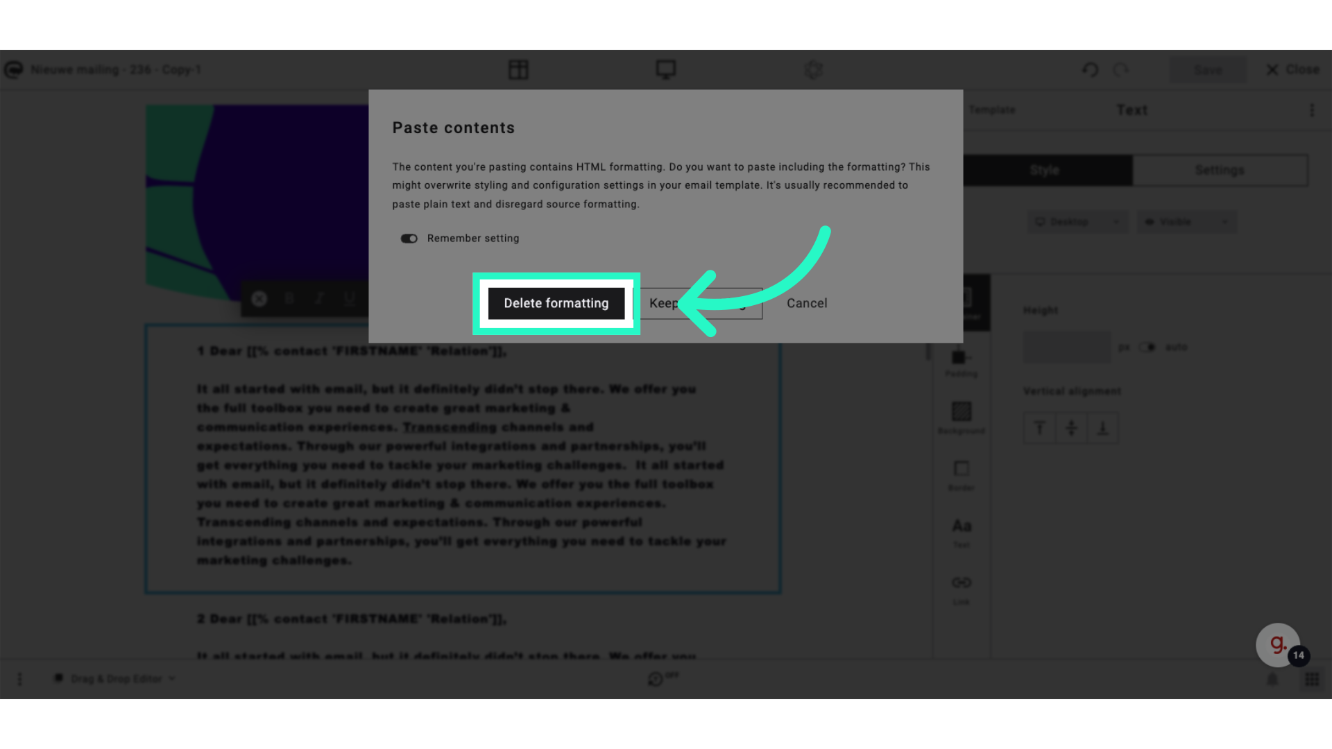 Click 'Delete formatting'