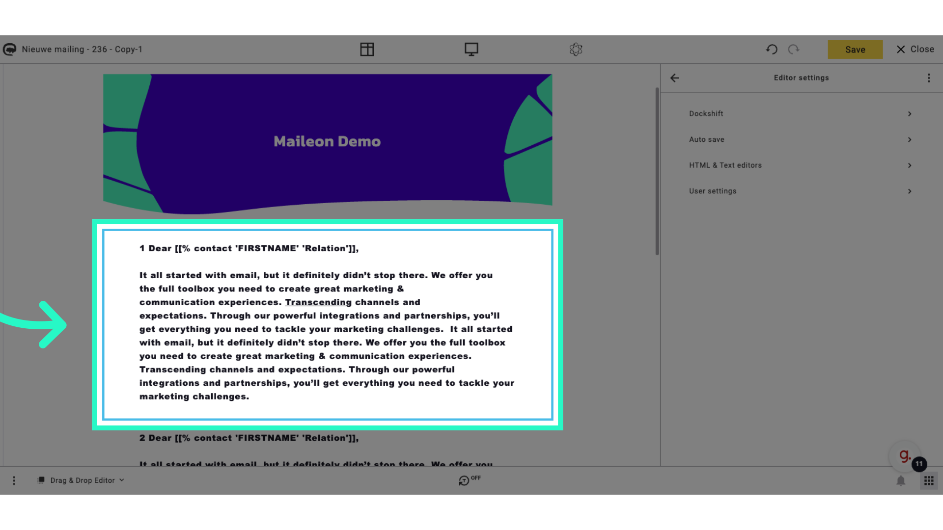 Click '1 Dear [[% contact 'FIRSTNAME' 'Relation']],It all started with email, but it definitely didn’t stop there. We offer you the full toolbox you need to create great marketing &...'