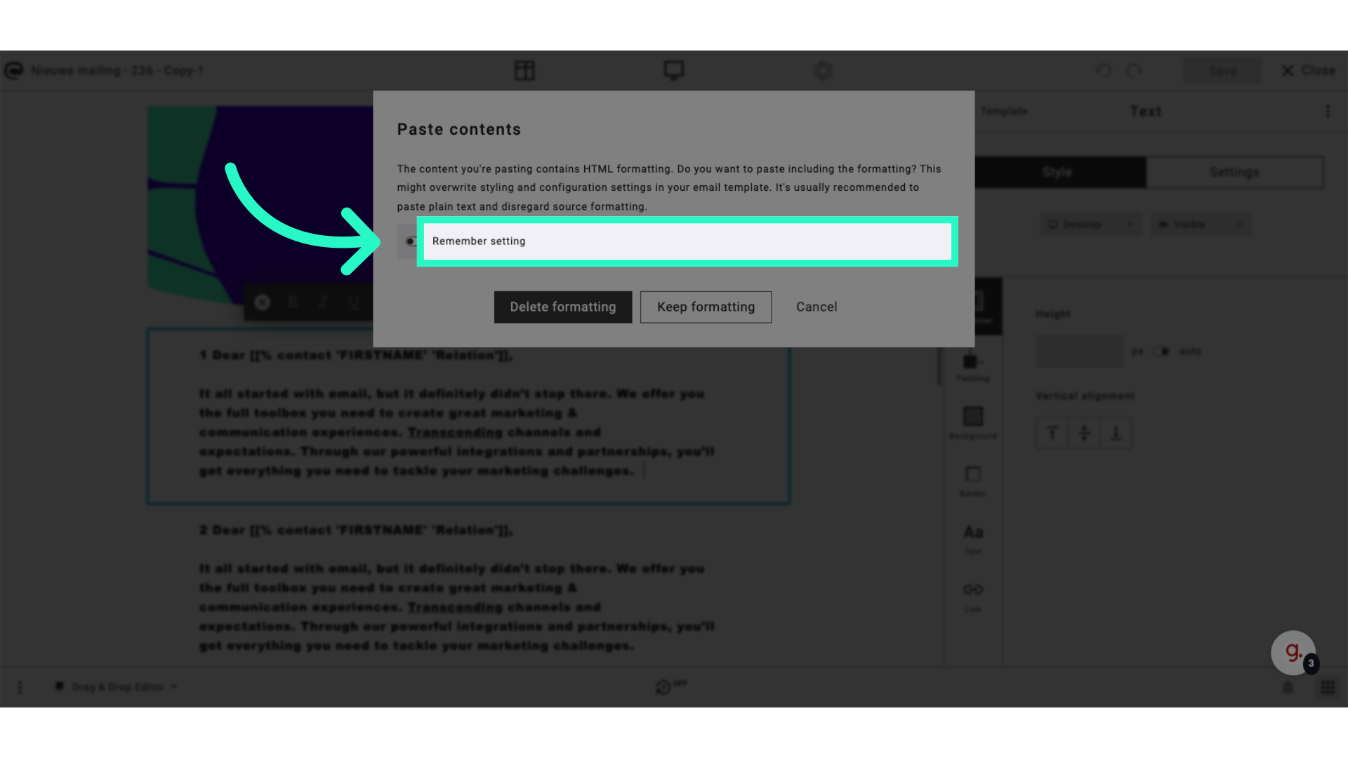 Click 'Remember setting'