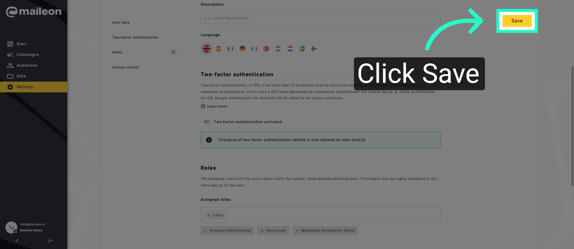 Save User Settings