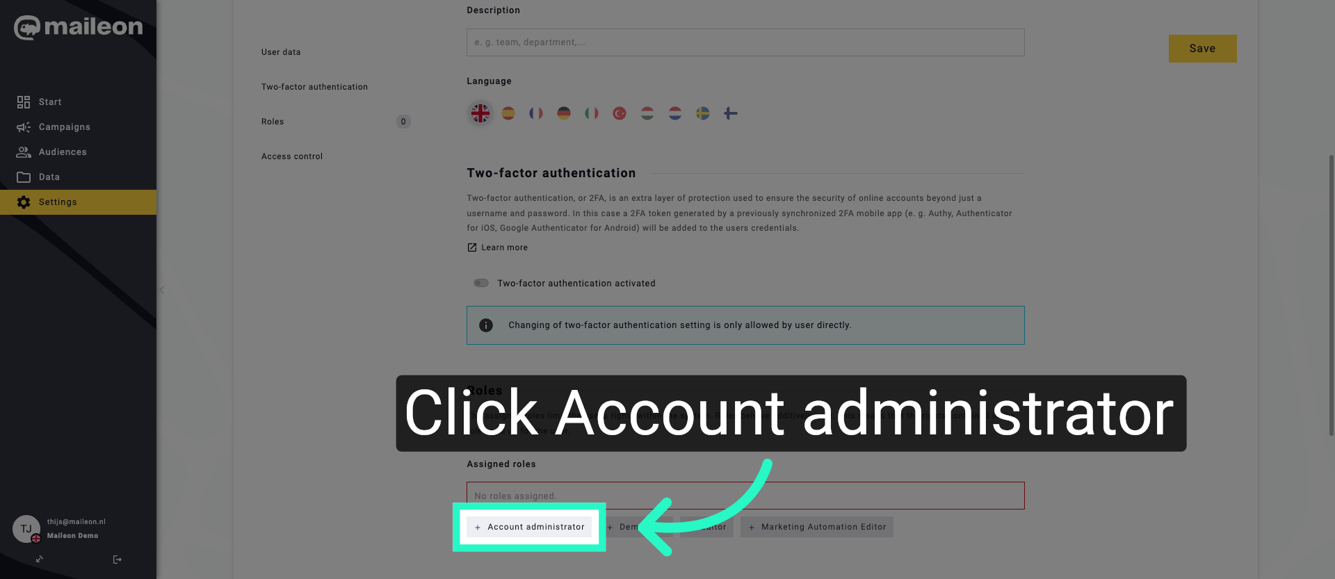 Assign Account Administrator Role