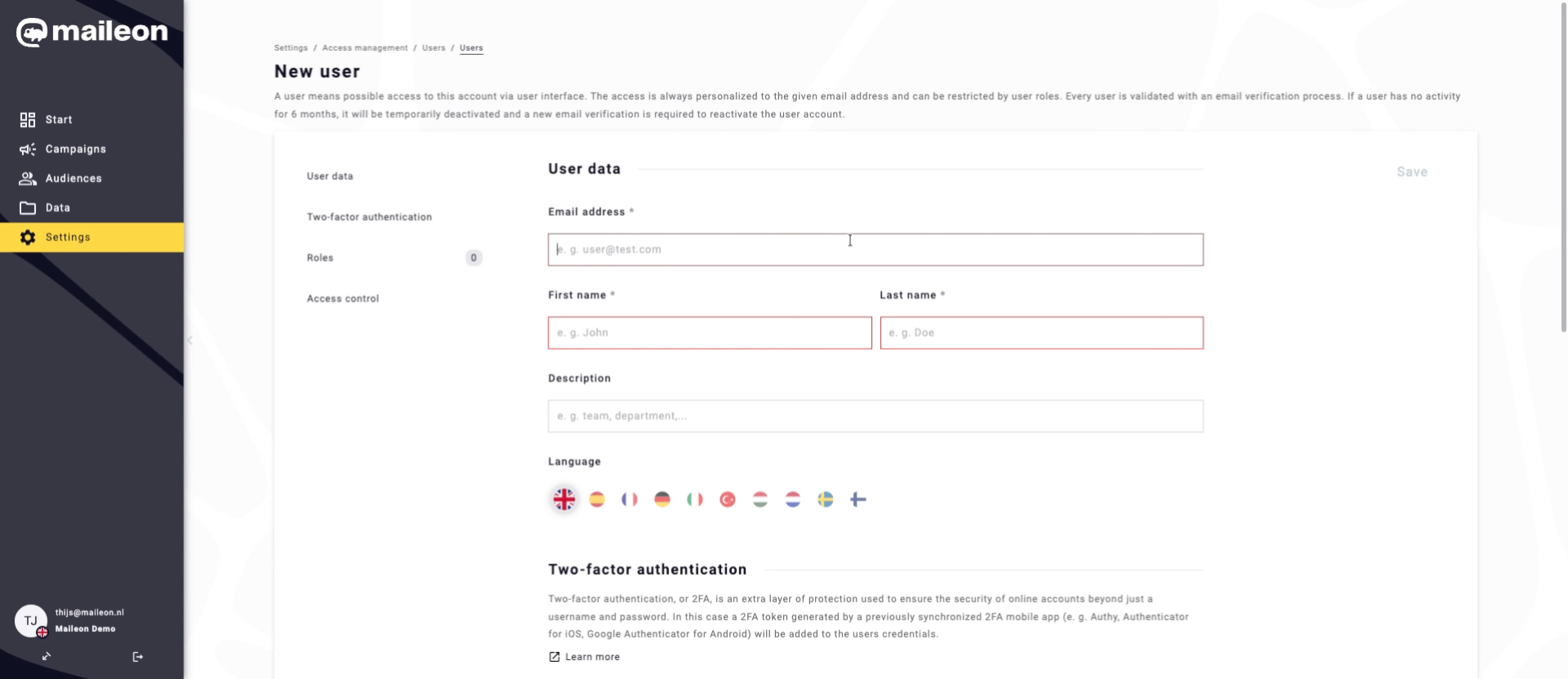 Enter User Email
