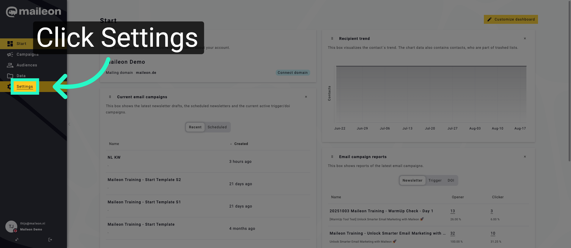 Access Maileon Settings