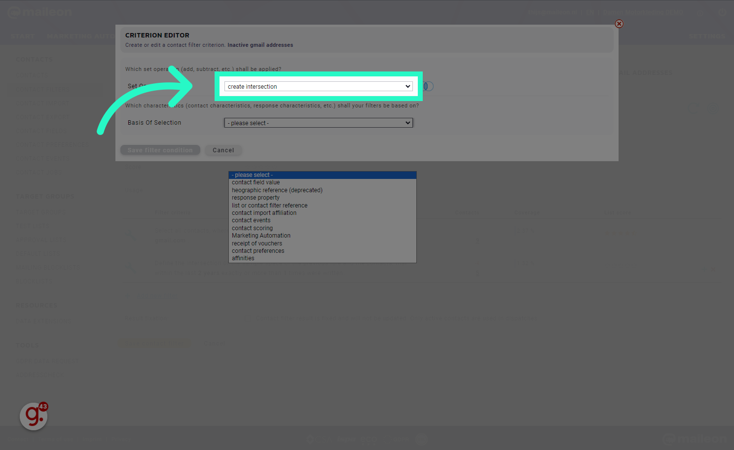 Select 'create intersection'