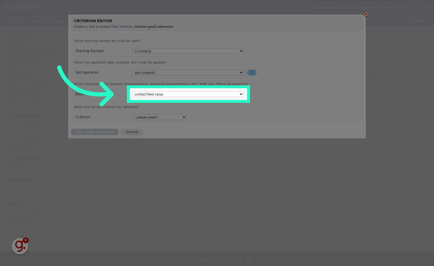 Select Contact field value