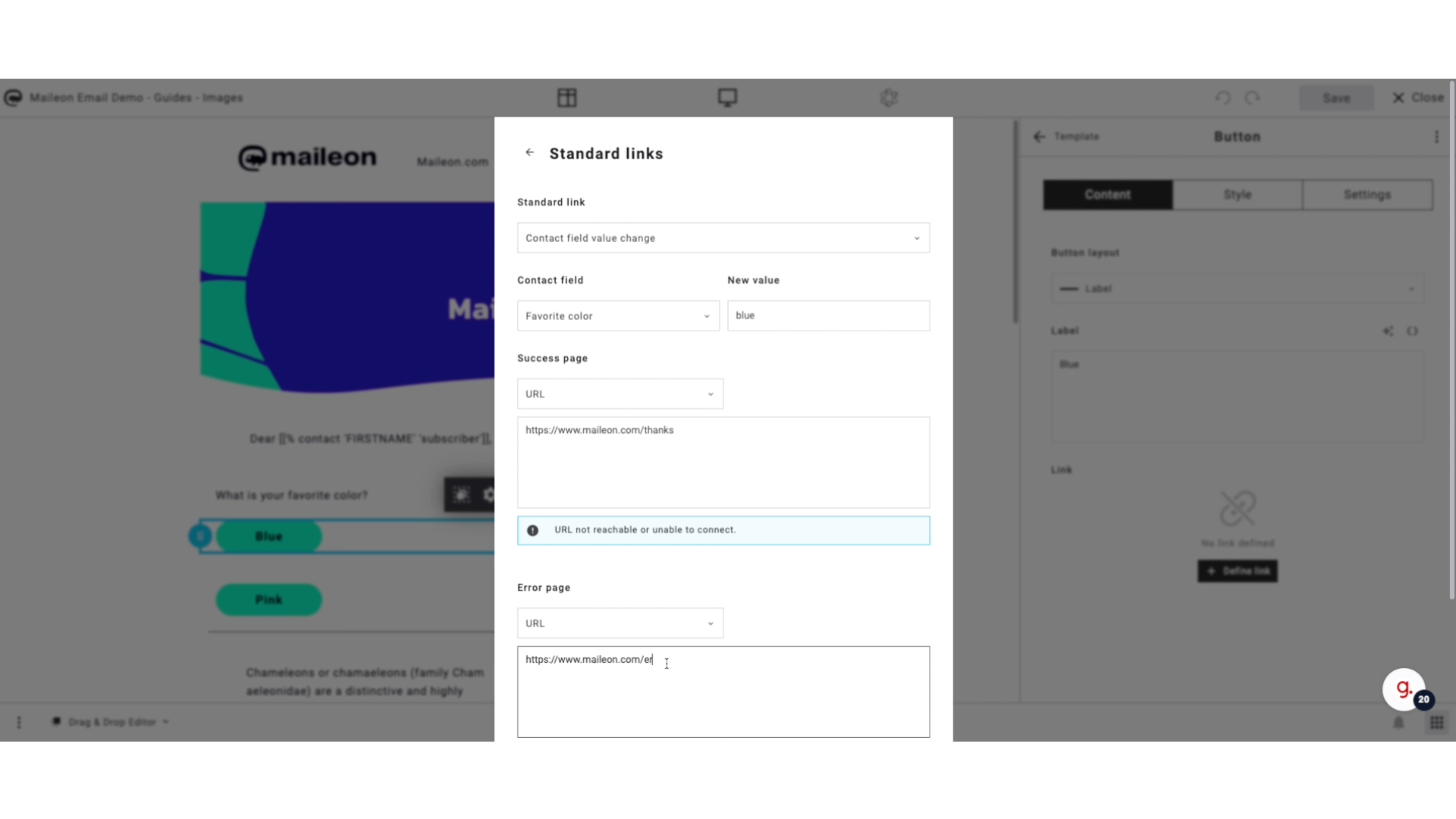 Fill an external URL or select a saved page
