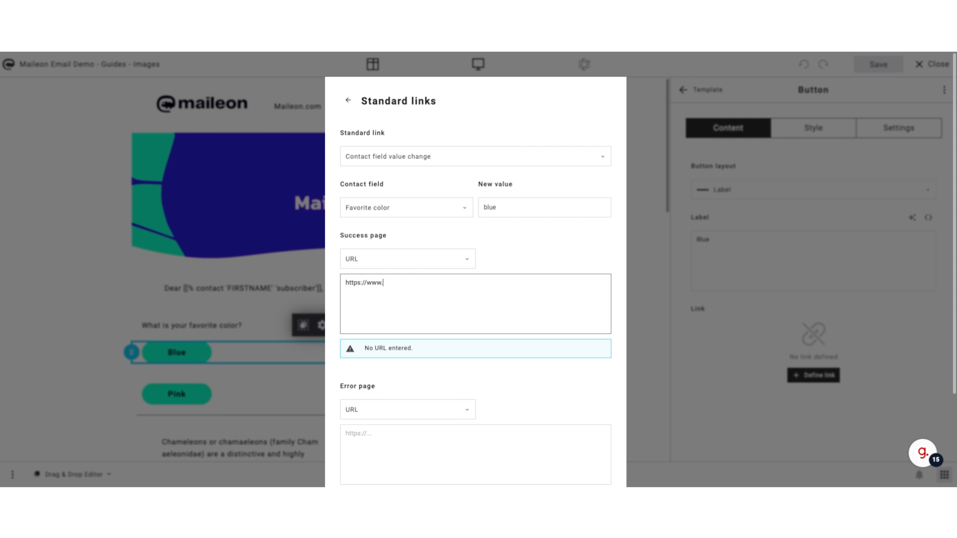 Fill an external URL or select a saved page