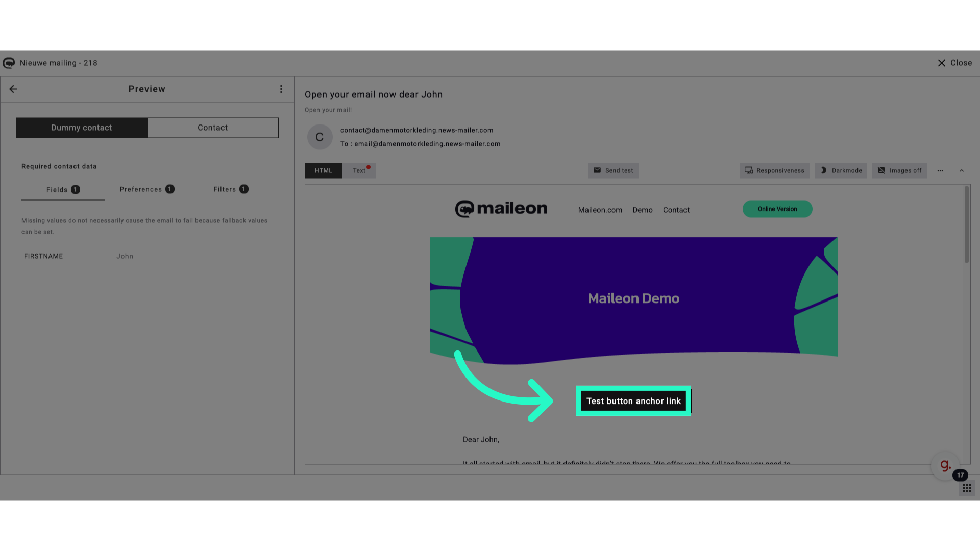 Click 'Test button anchor link'