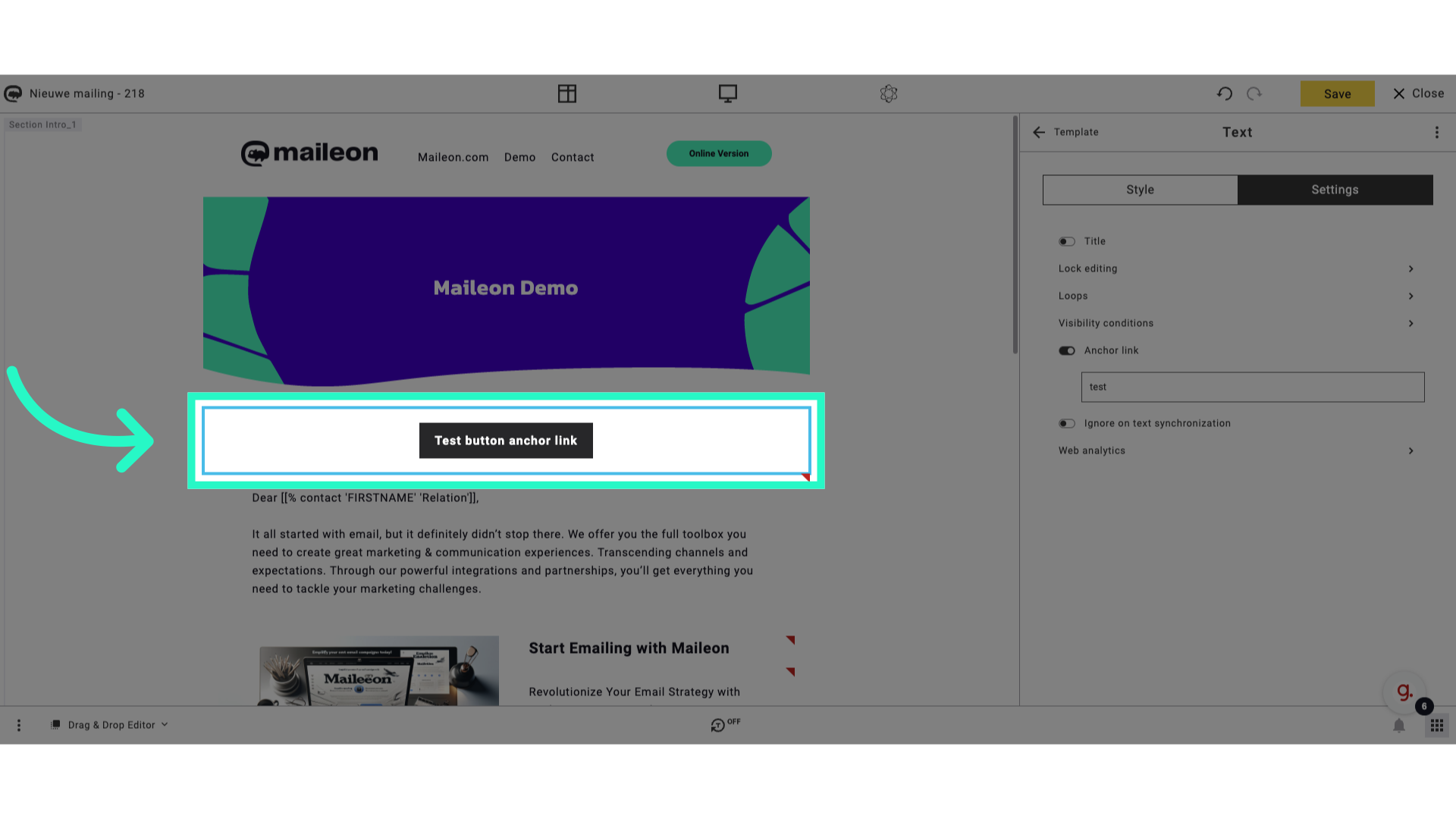 Add the anchor link to a button or textlink