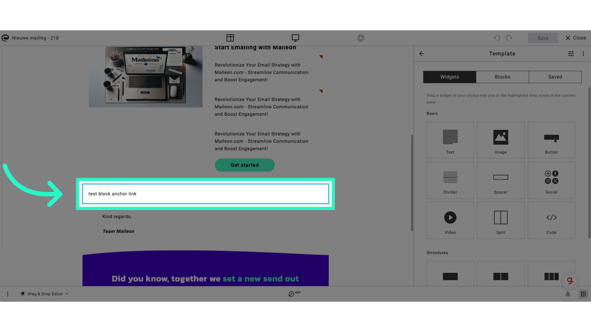 Click 'test block anchor link'