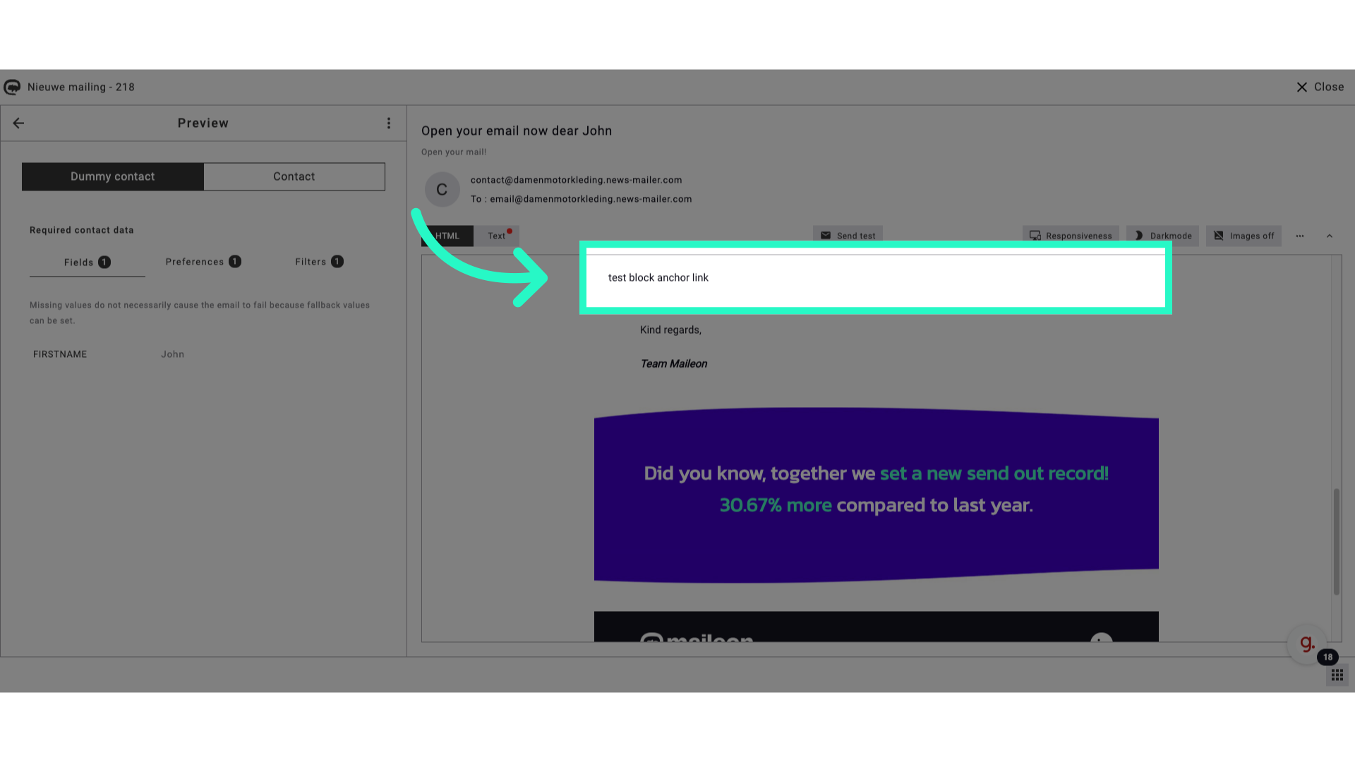 Click 'test block anchor link'