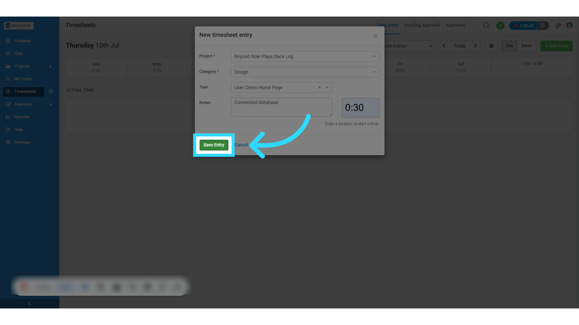 Click 'Save Entry'