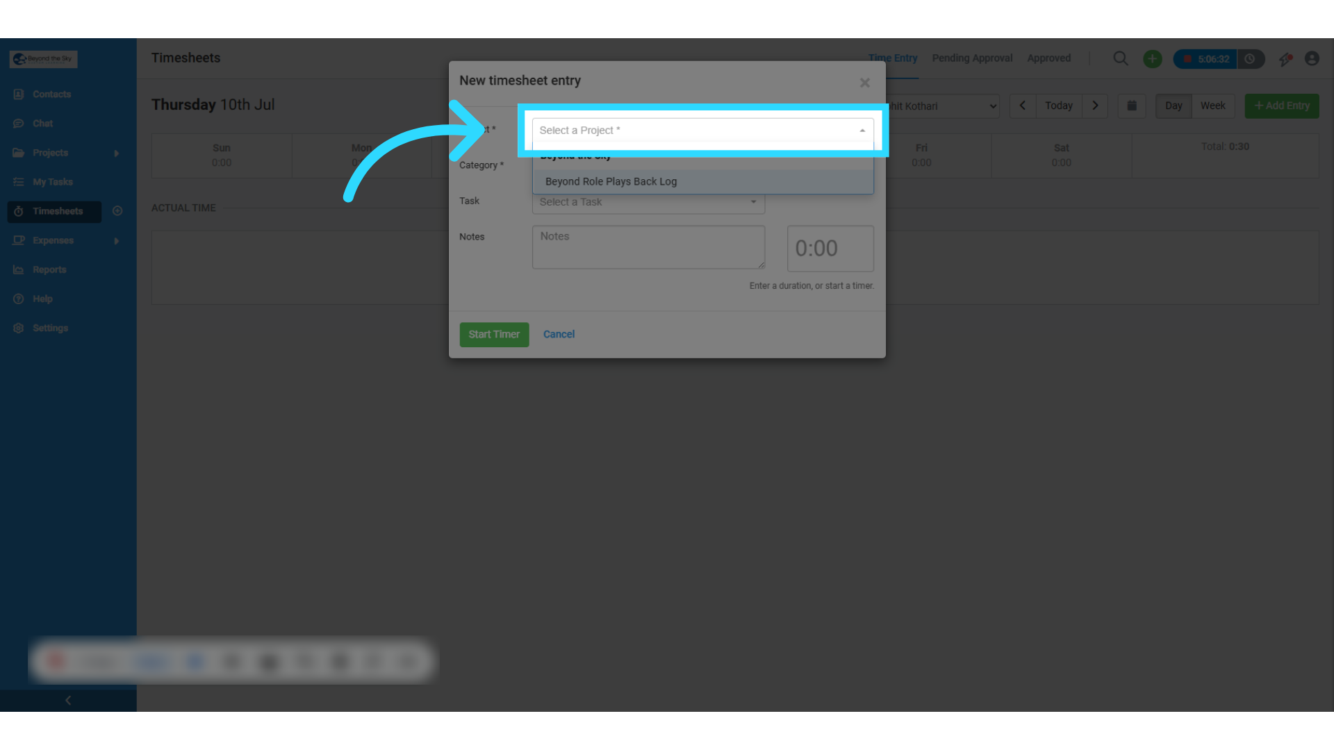 Click 'Select a Project'
