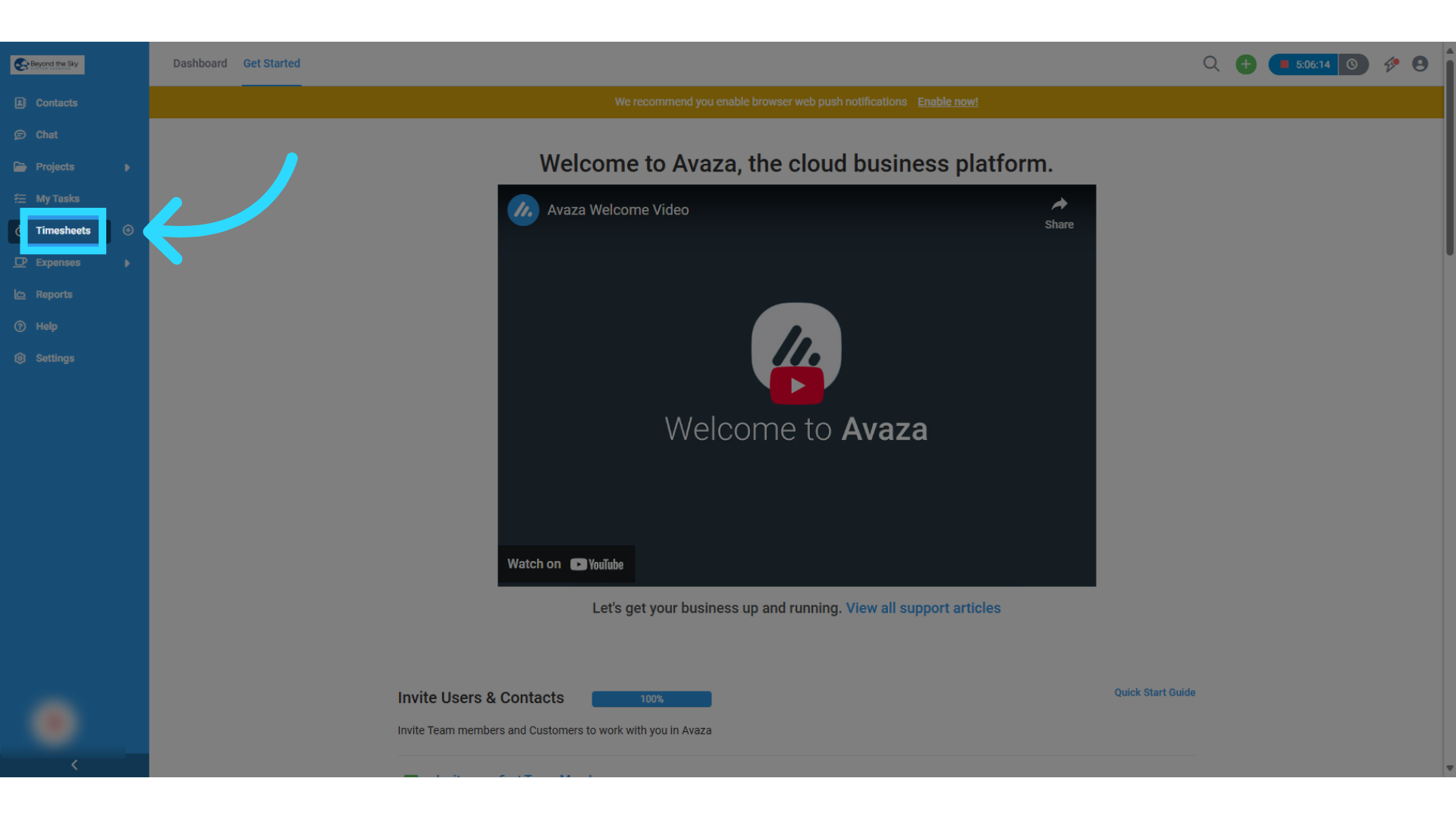 Click 'Timesheets'