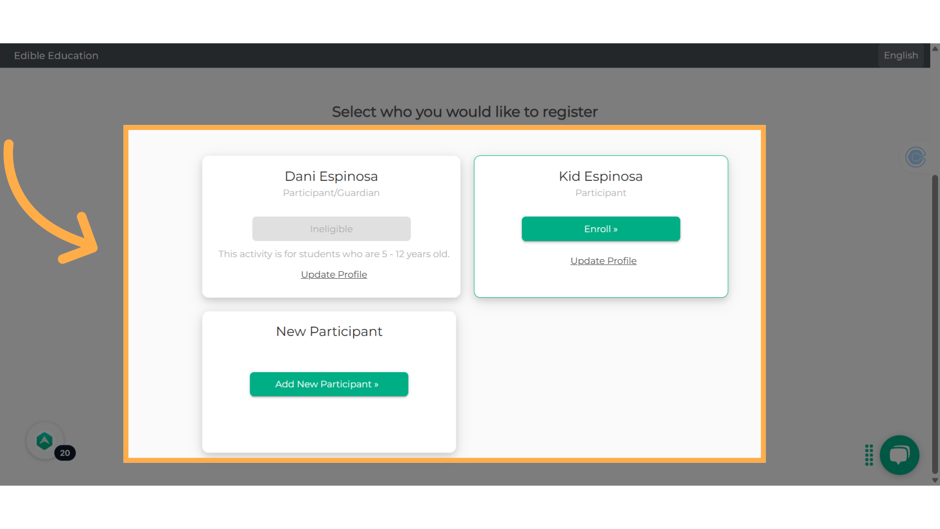 Select who you
want to register