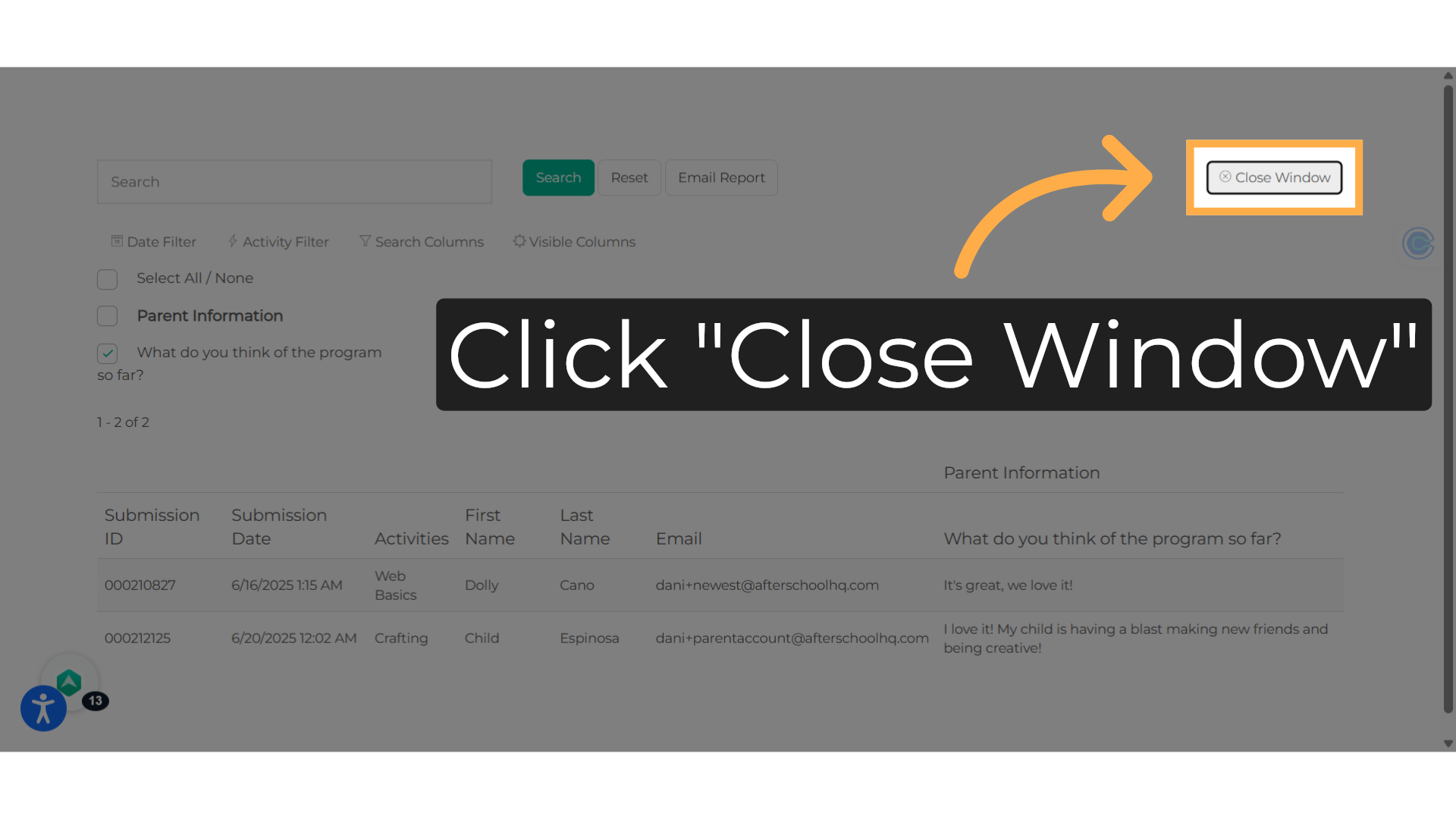 Click 'Close Window'