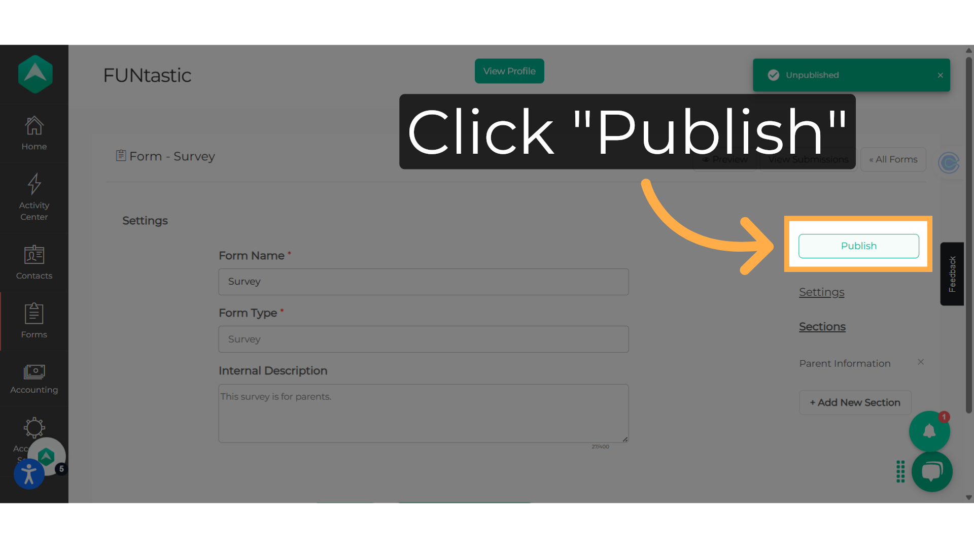 Click 'Publish'