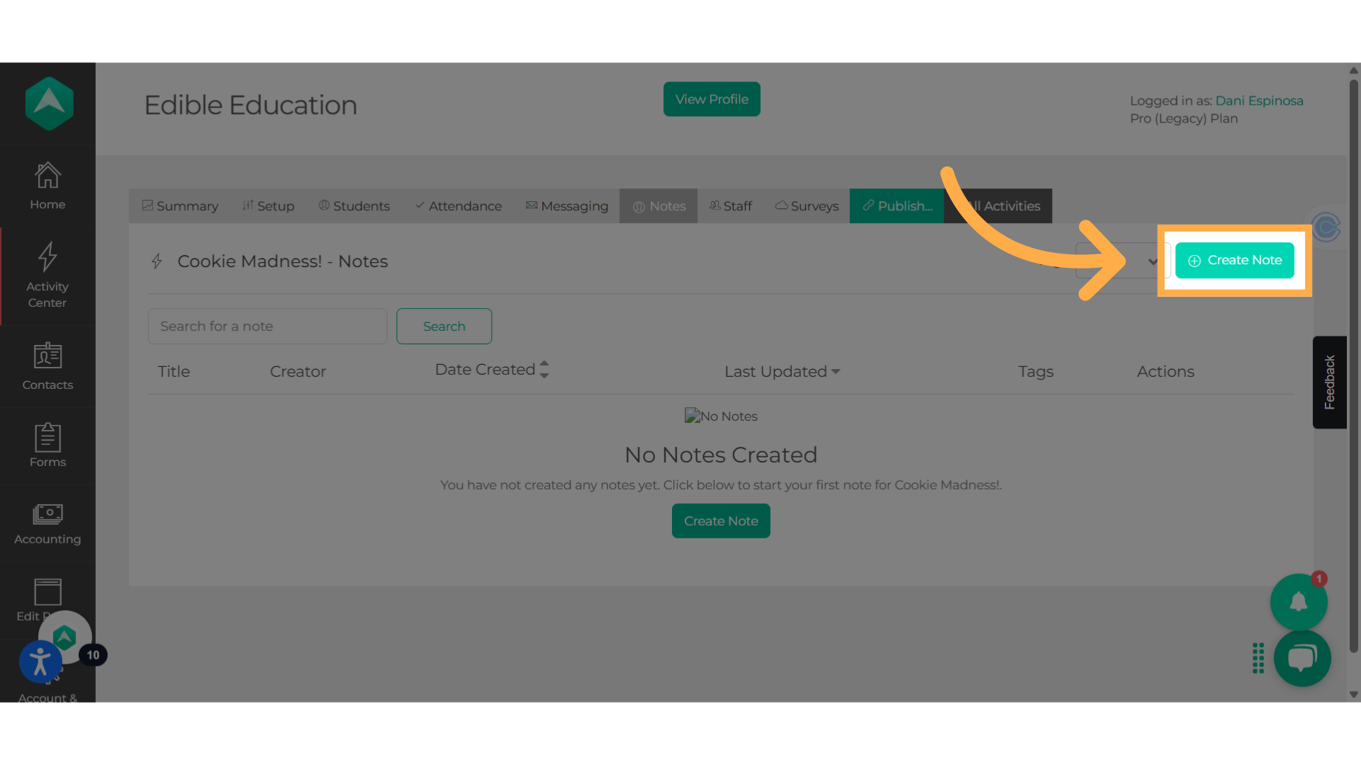 Click 'Create Note'