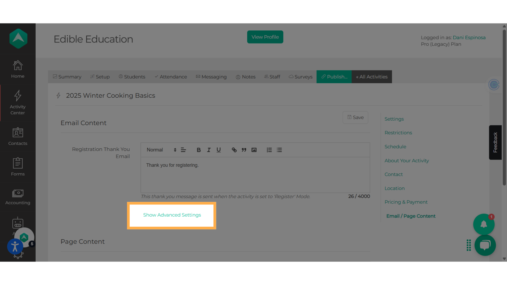 Click 'Show Advanced Settings'
