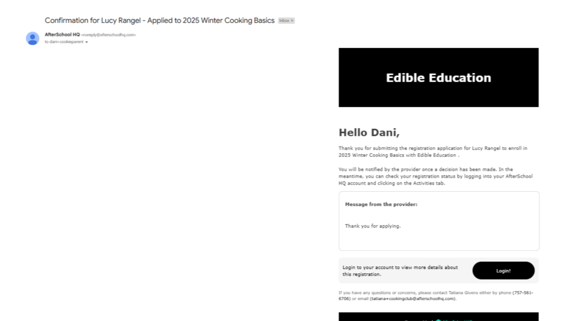 Automatic Email example