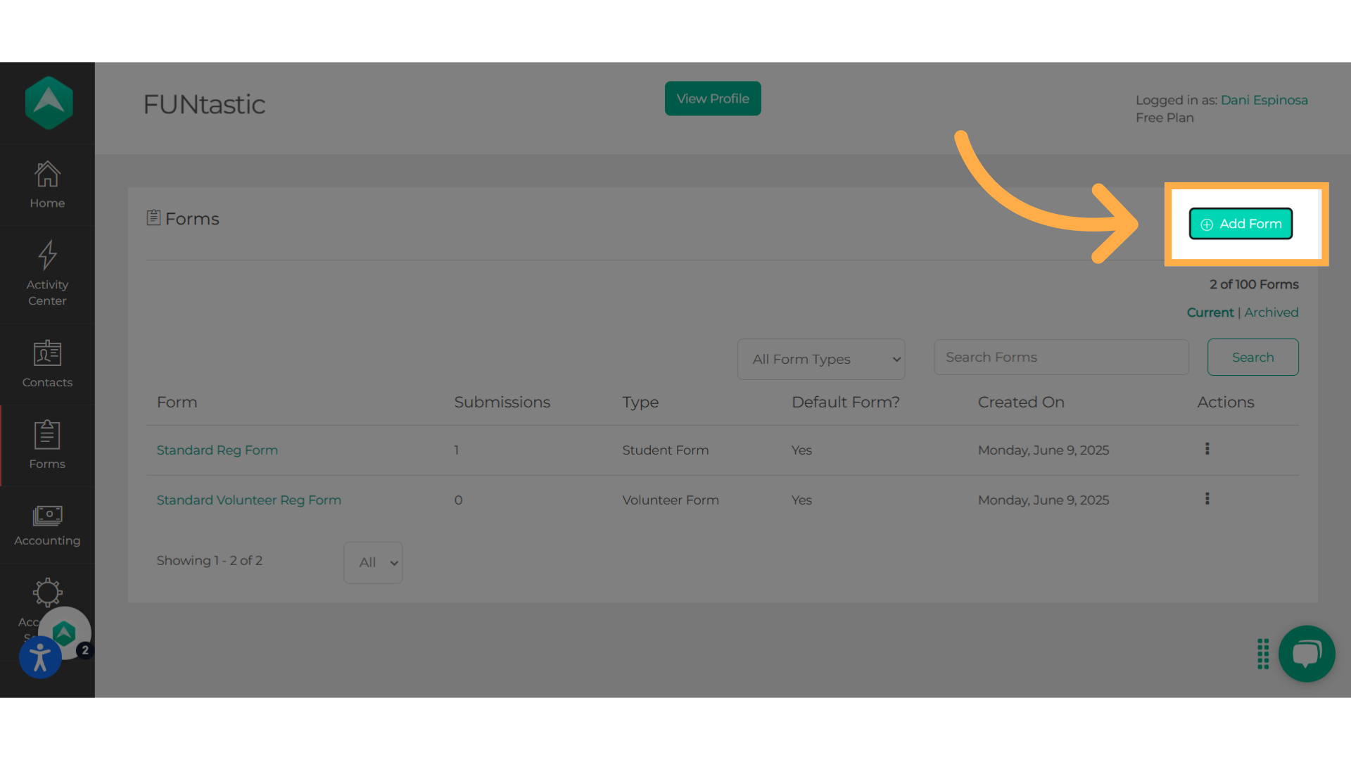 Click 'Add Form'