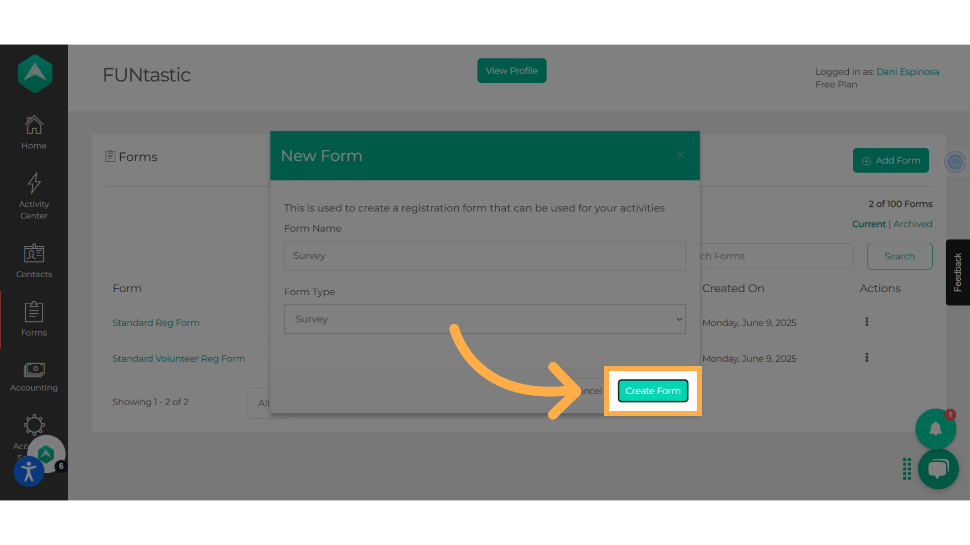 Click 'Create Form'