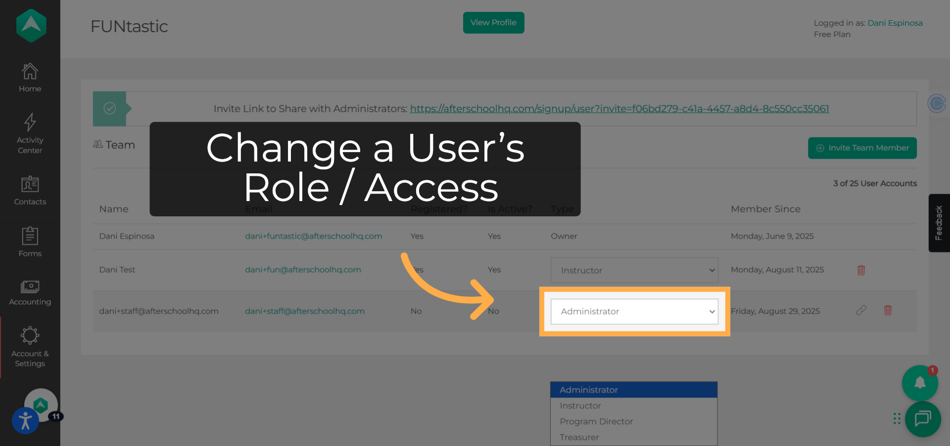 Change a User's Role / Access