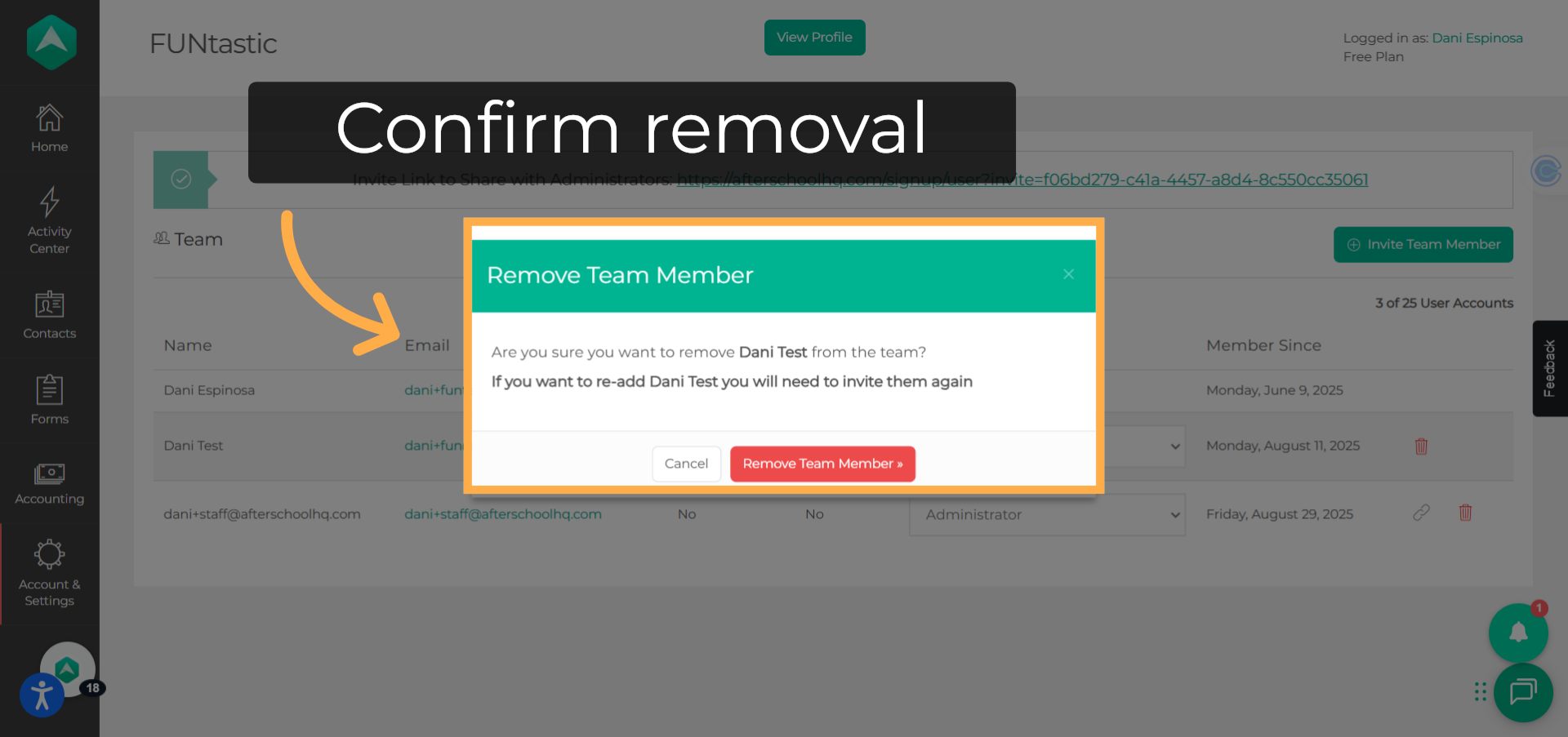 Confirm removal