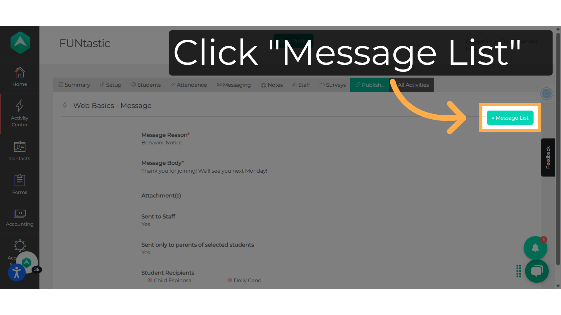 Click 'Message List'