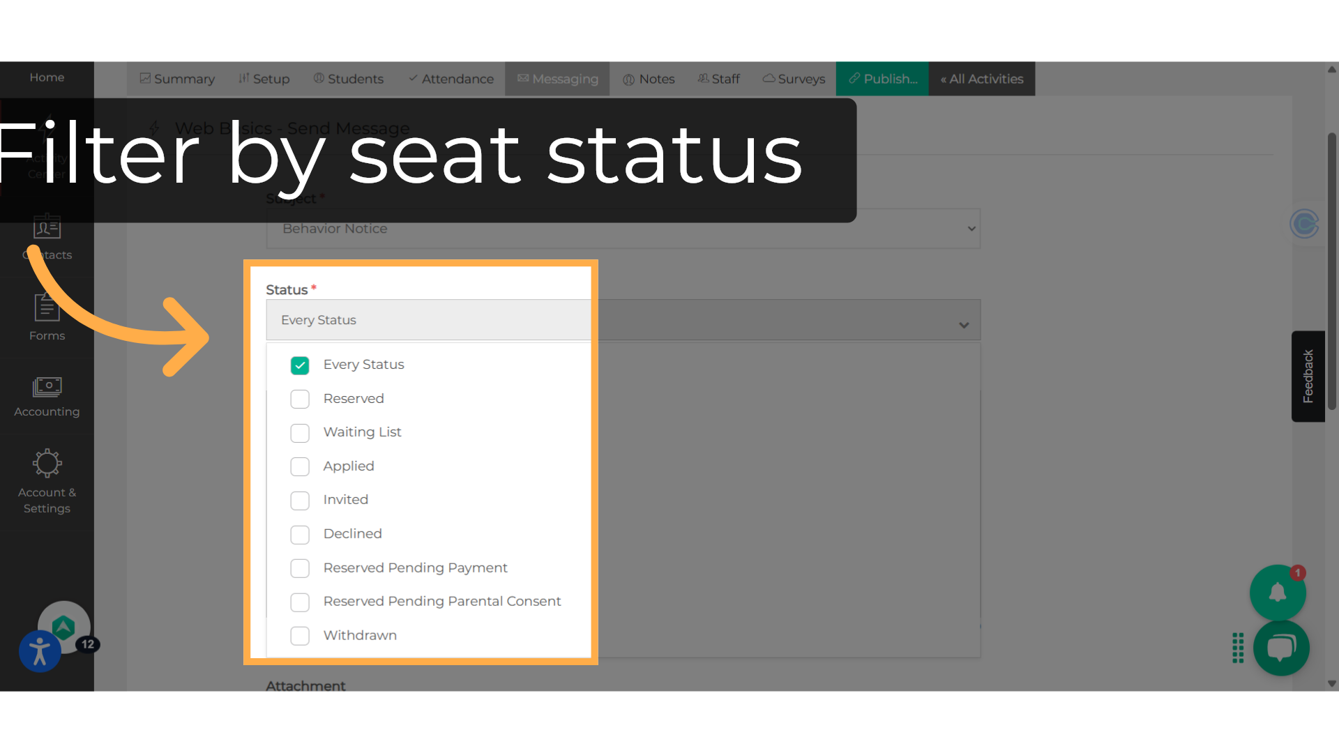 Filter by seat status