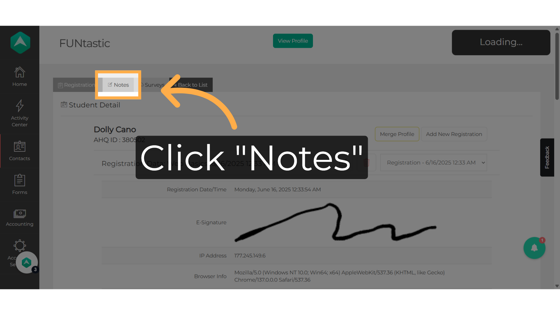 Click 'Notes'