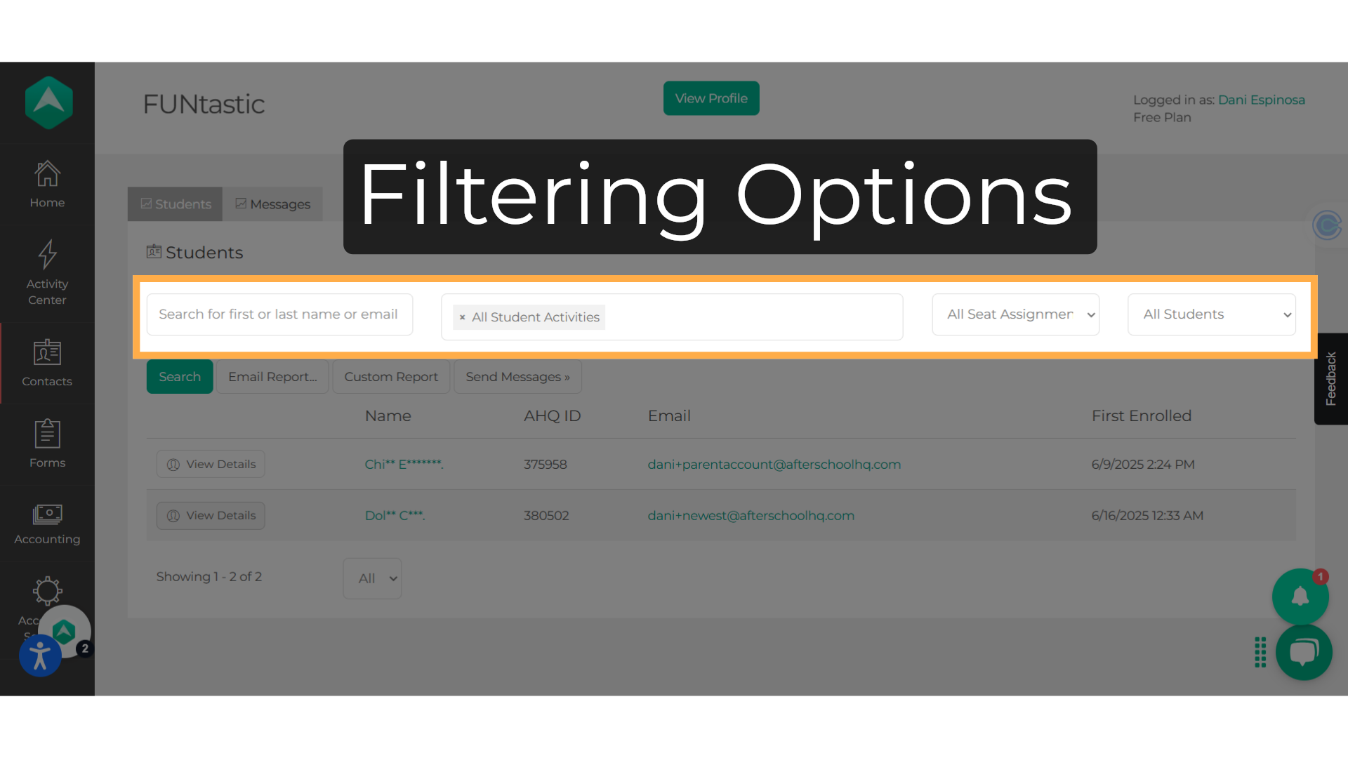 Filtering Options