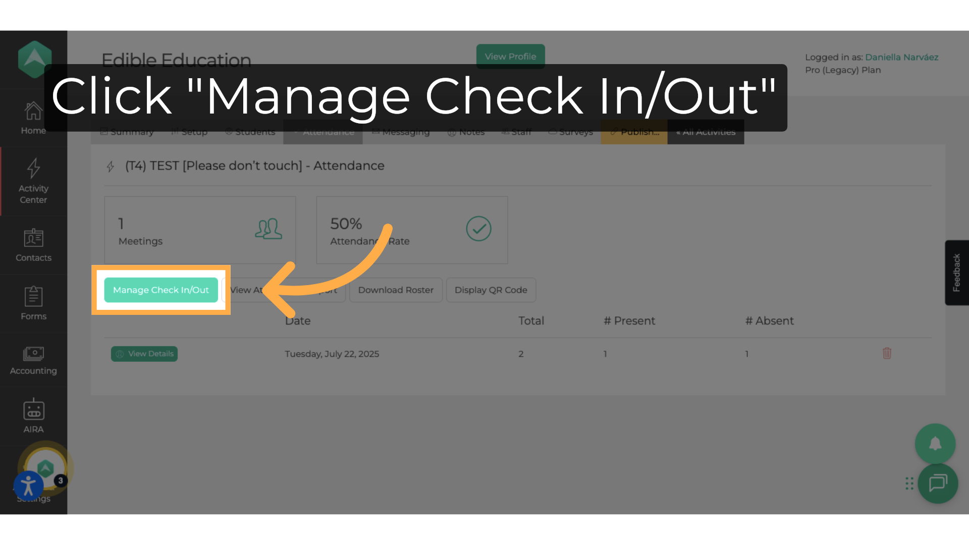 Click 'Manage Check In/Out'