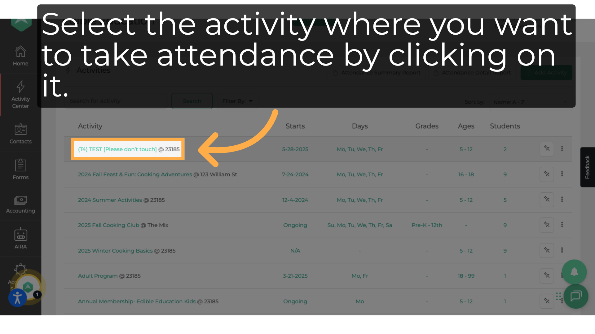 Select the activity