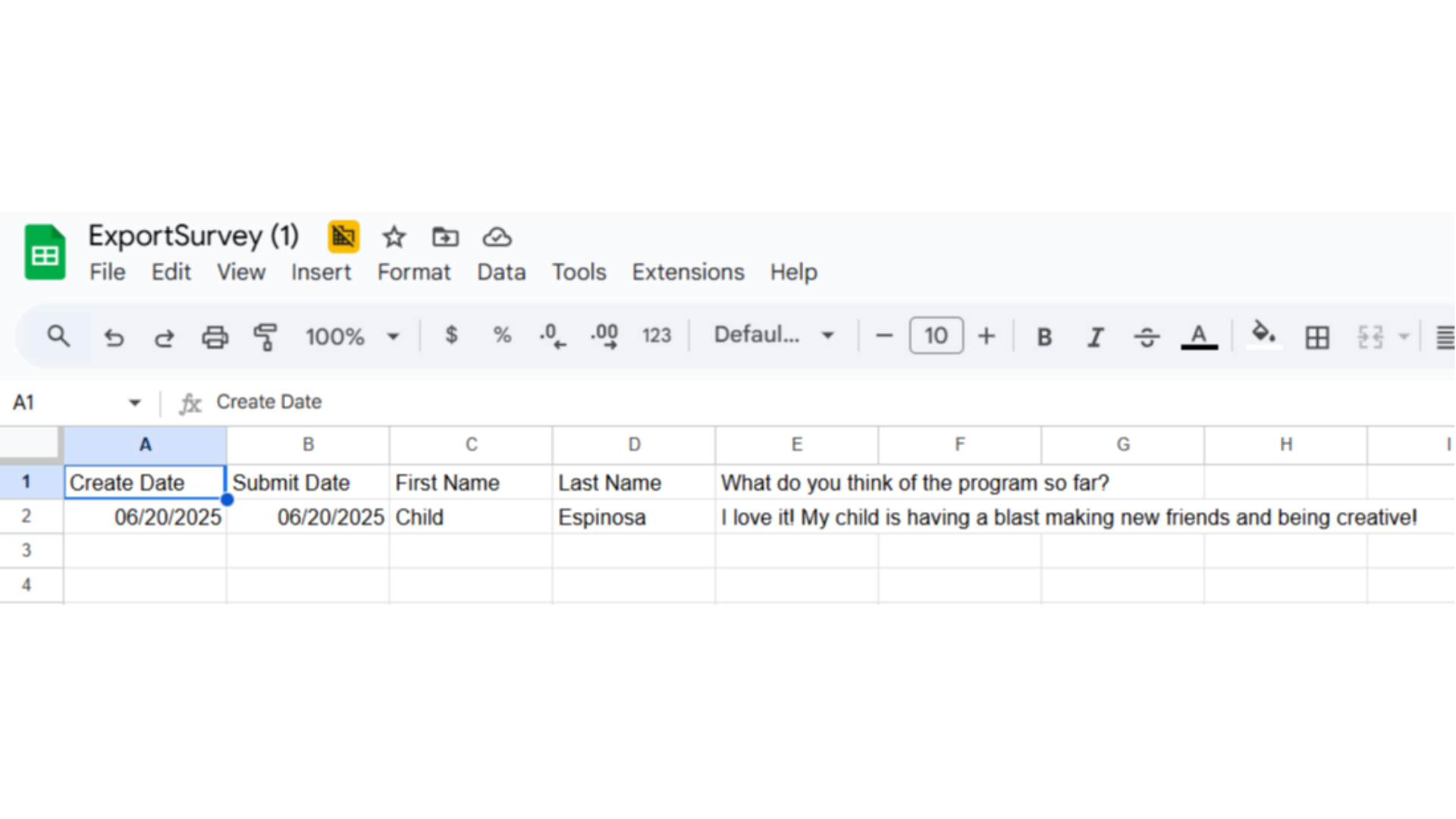 Example of a exported survey