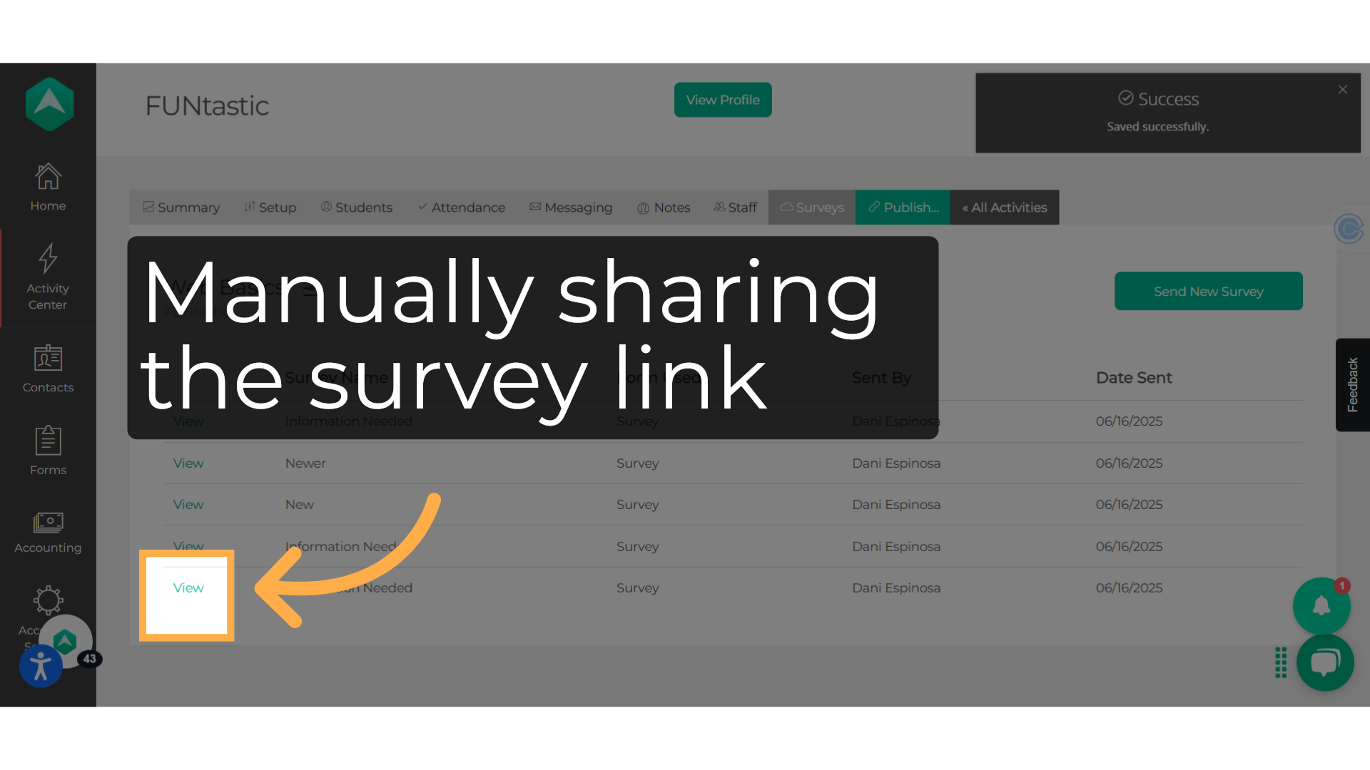 Manually sharing the survey link
