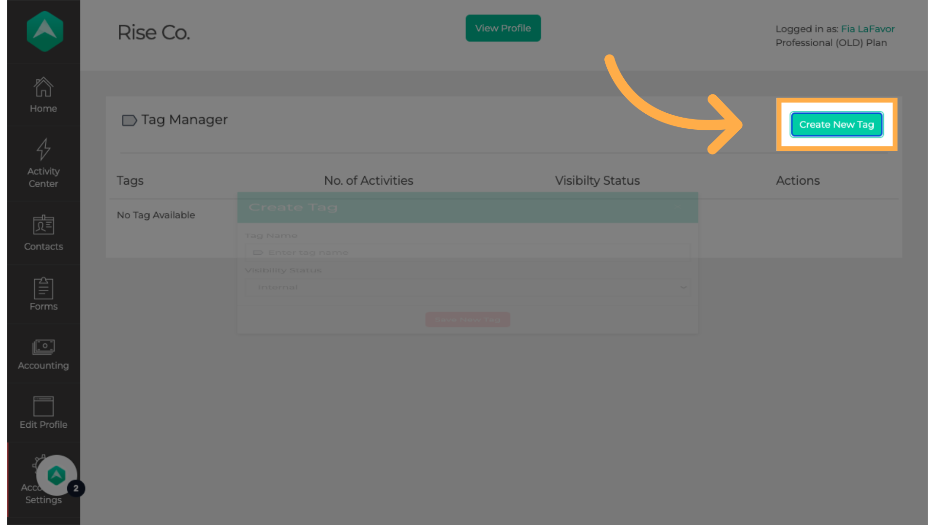 Click 'Create New Tag'