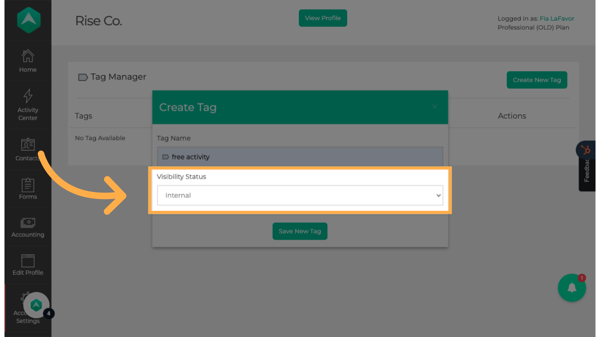 Select the tag visibility.