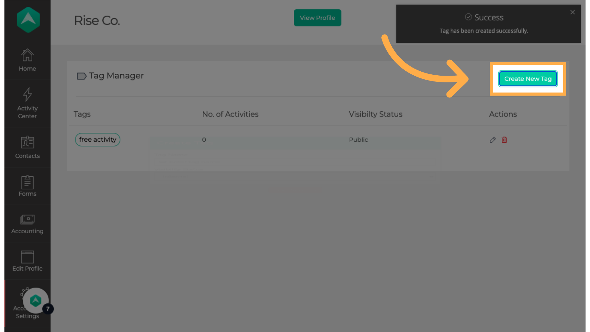 Click 'Create New Tag'