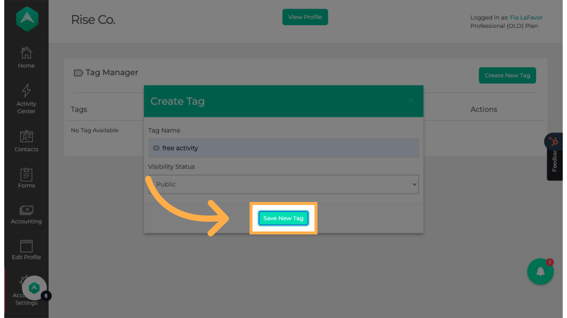 Click 'Save New Tag'