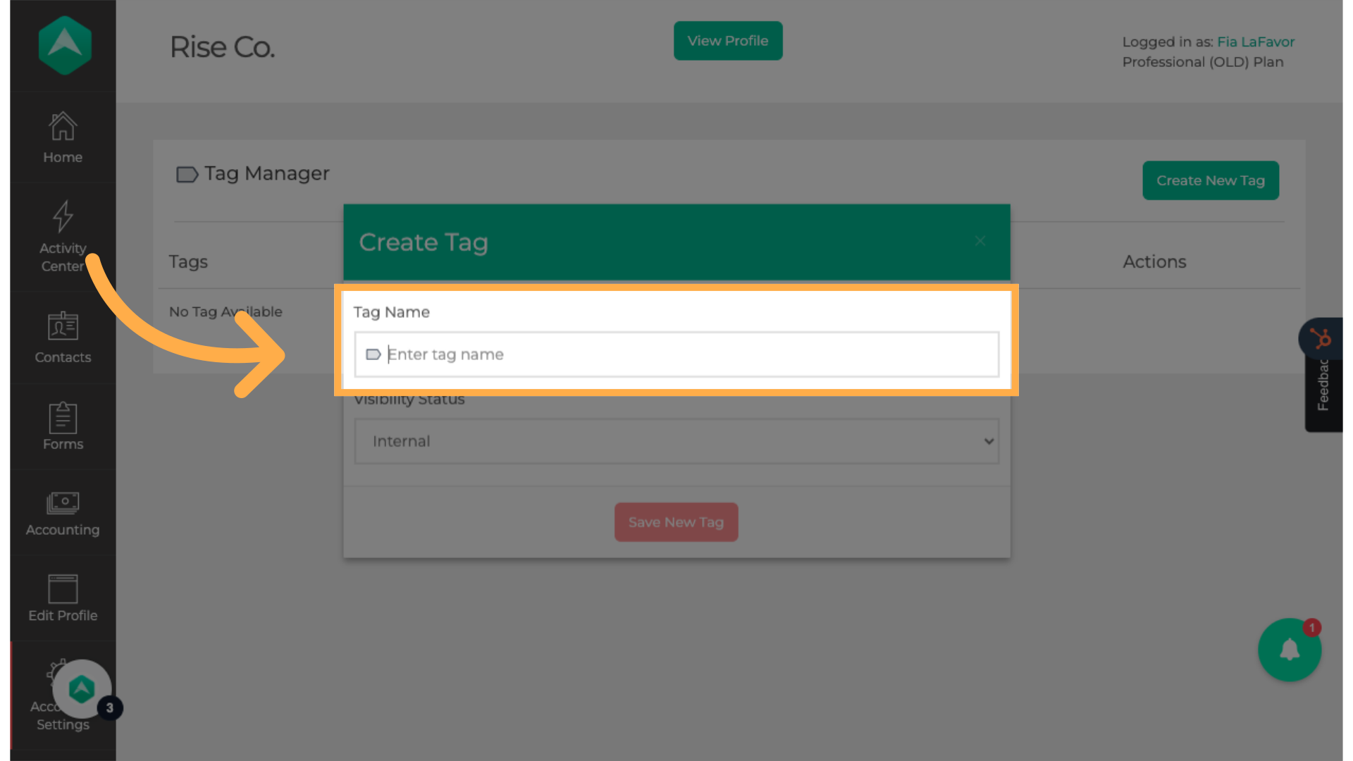 Click 'Enter tag name'