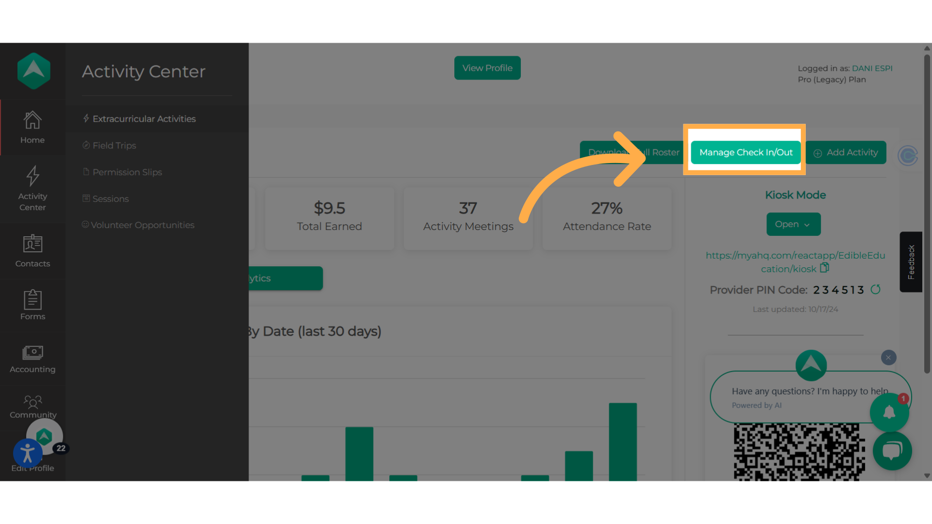 Click 'Manage Check In/Out'