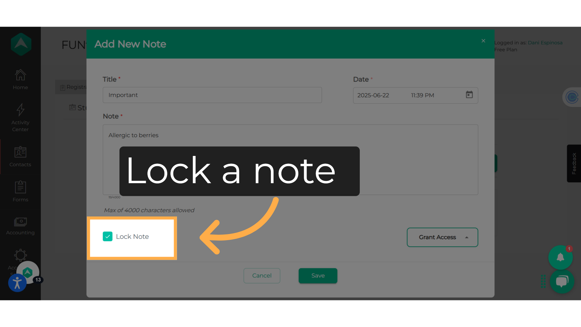Lock a note