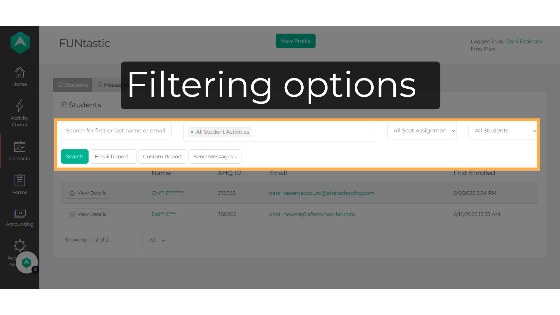 Filtering options