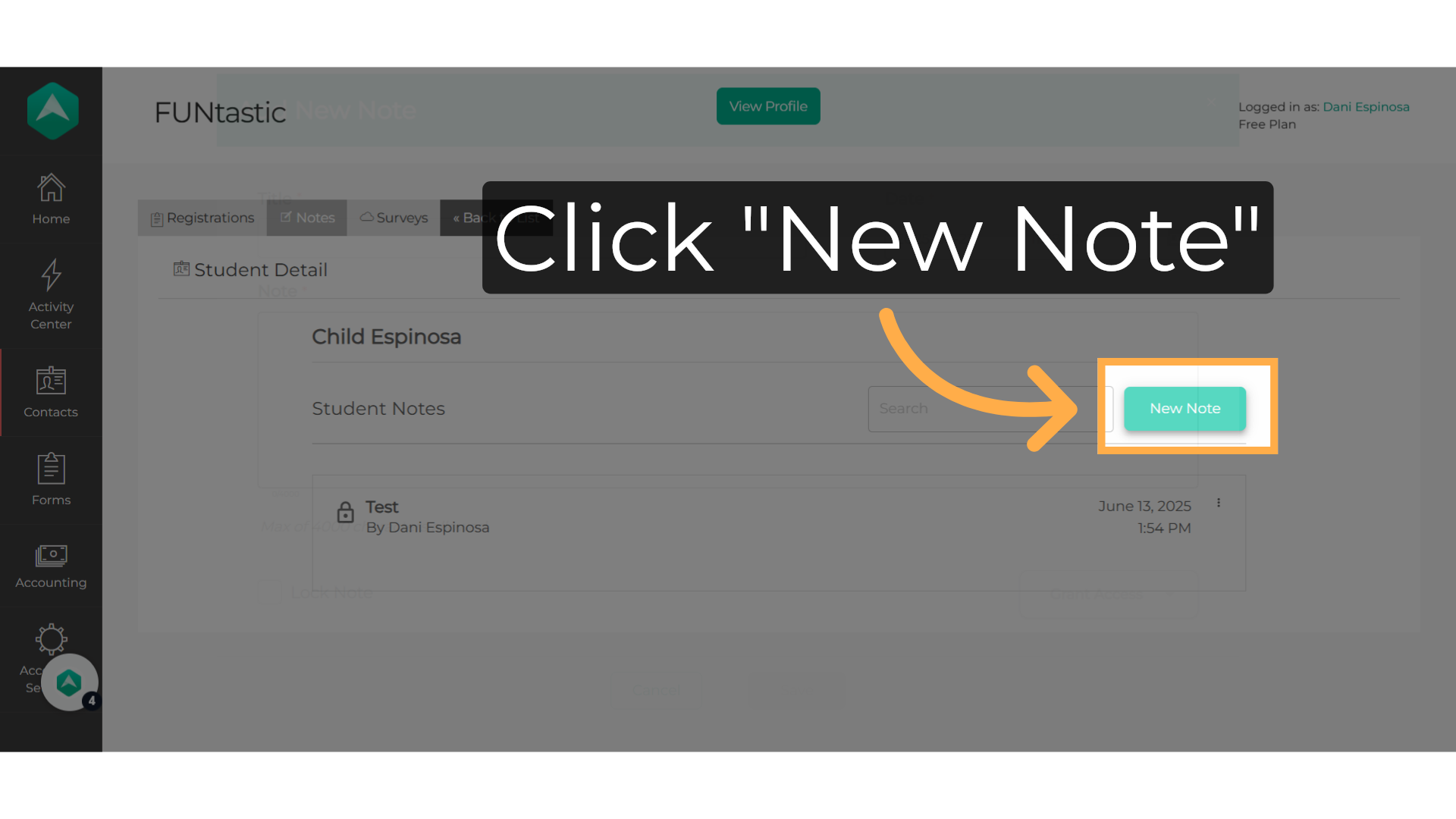 Click 'New Note'