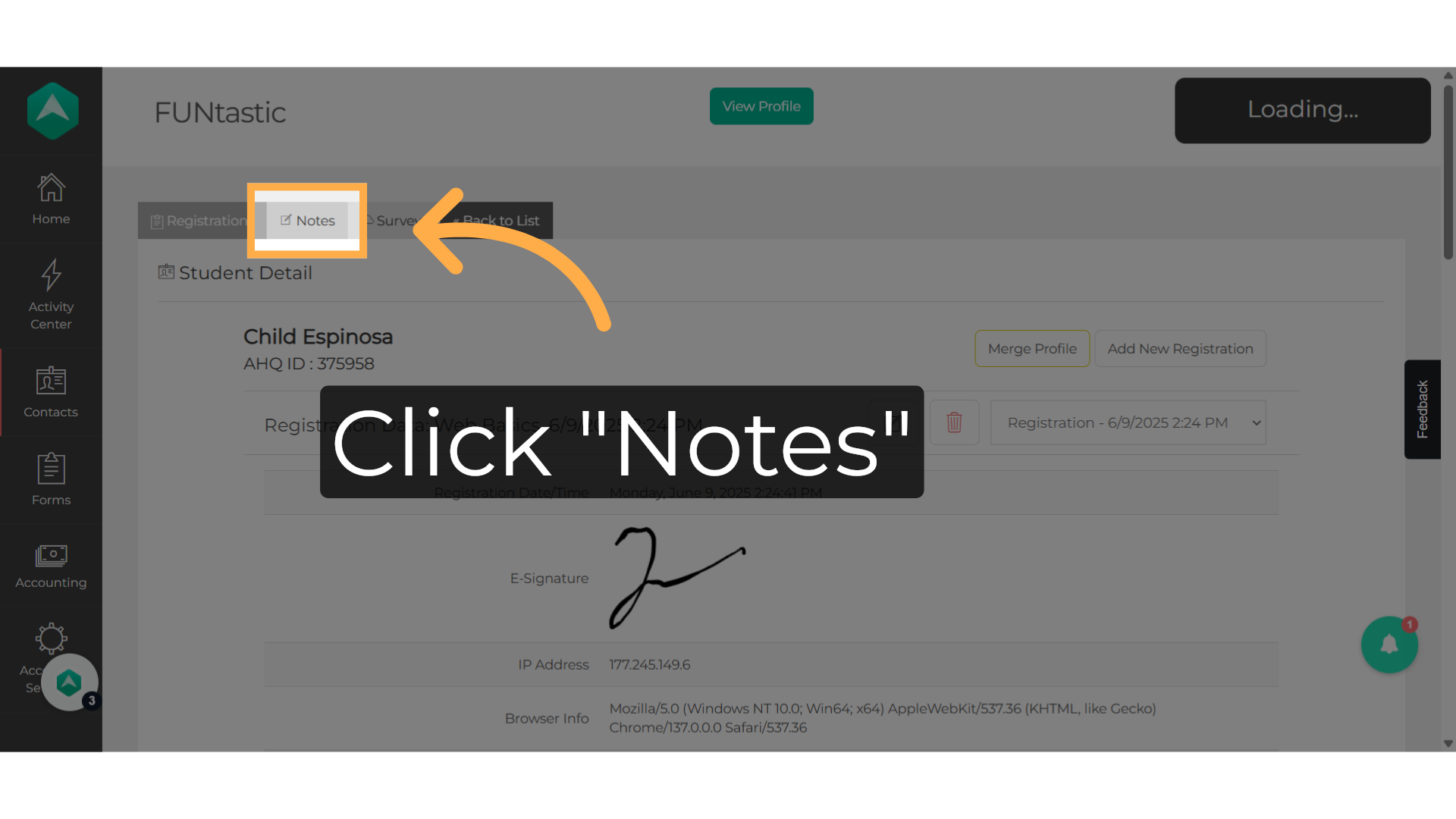 Click 'Notes'
