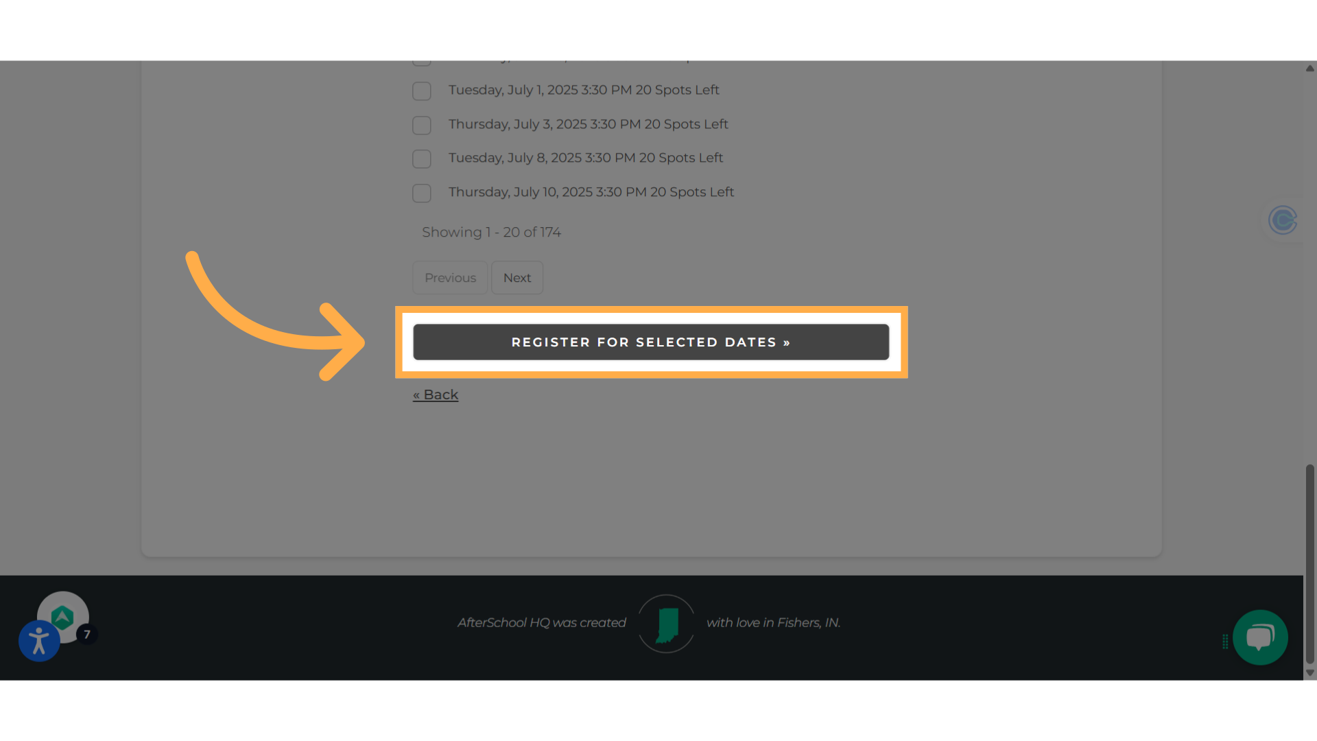 Click on 'Register for selected dates'