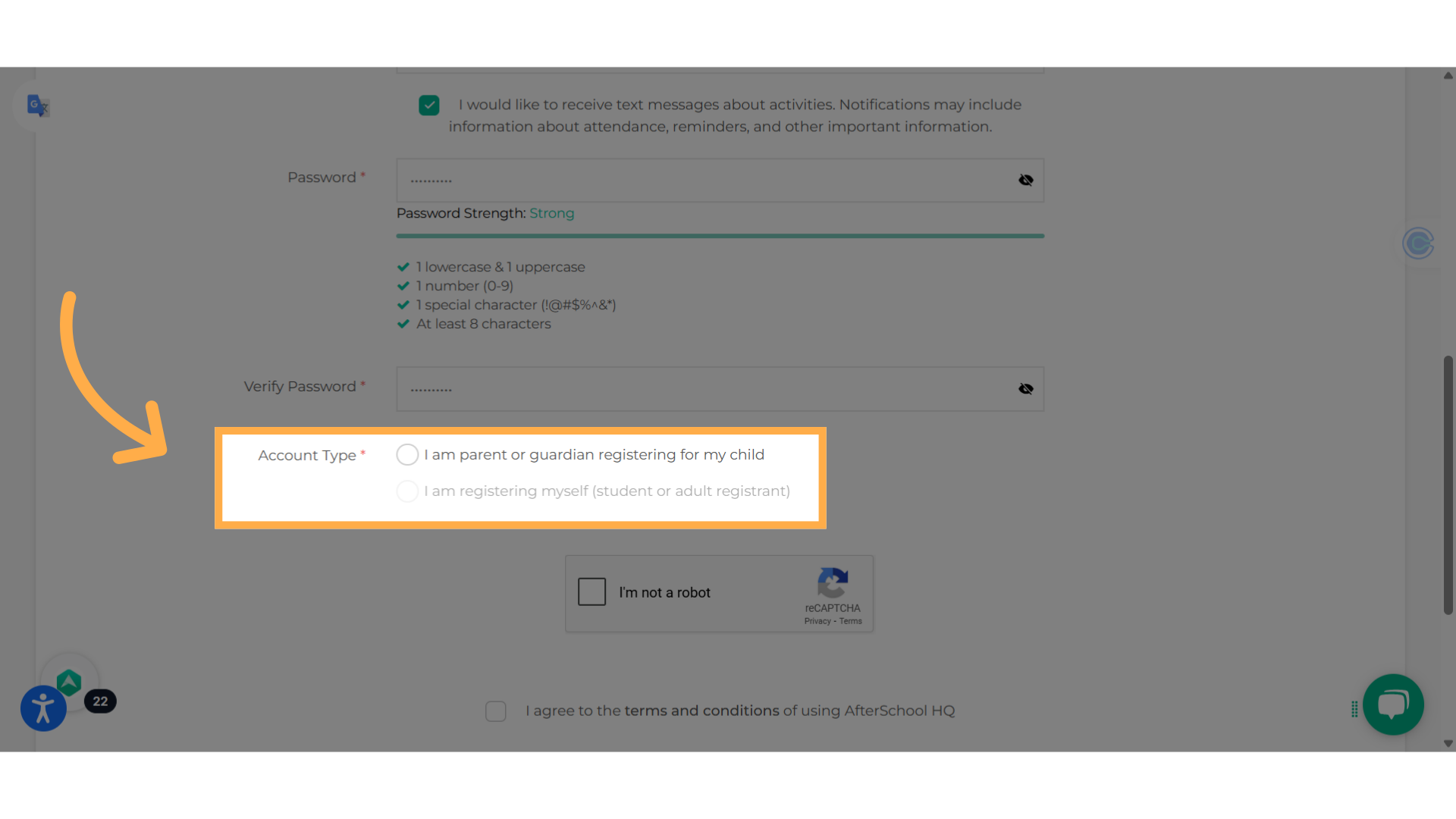 Select the account ype