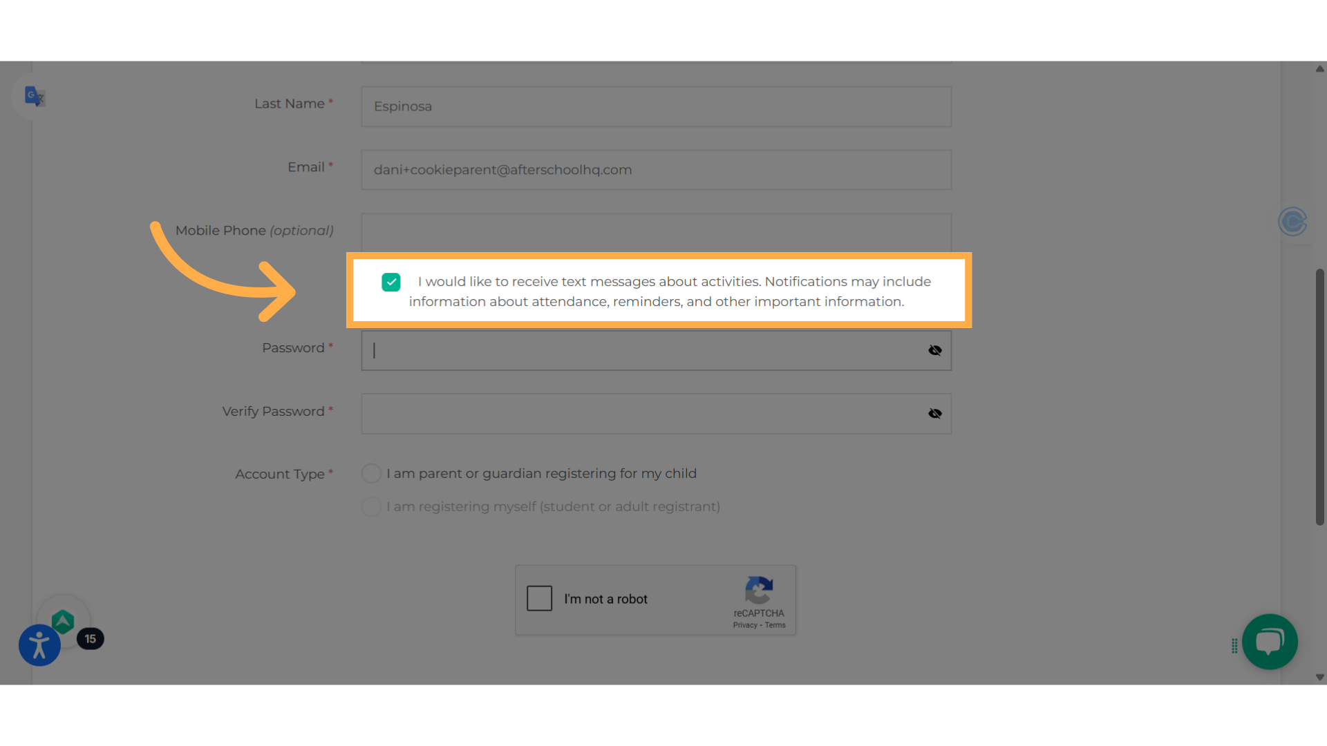 Check the notification box